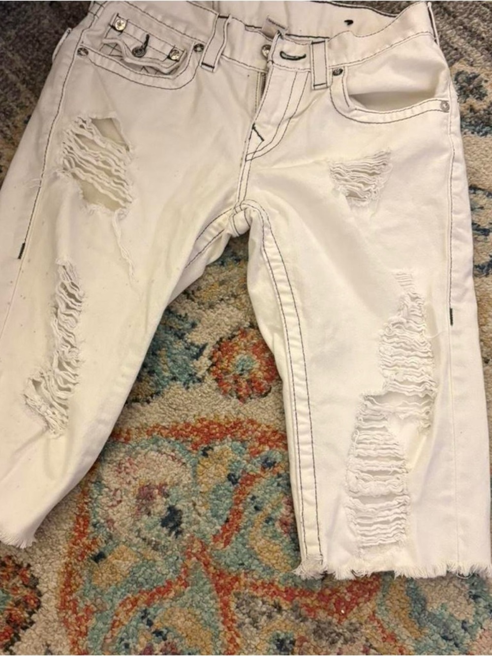 True Religion White Contrast Stitch Jeans (Size 28)